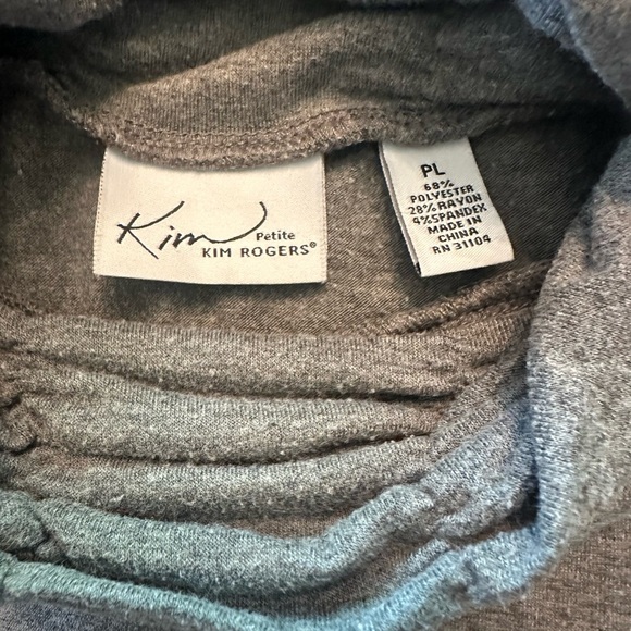 Kim Rogers Ruched Turtle Neck Long Sleeve Shirt - Size Petite Large - Gray - Picture 3 of 4